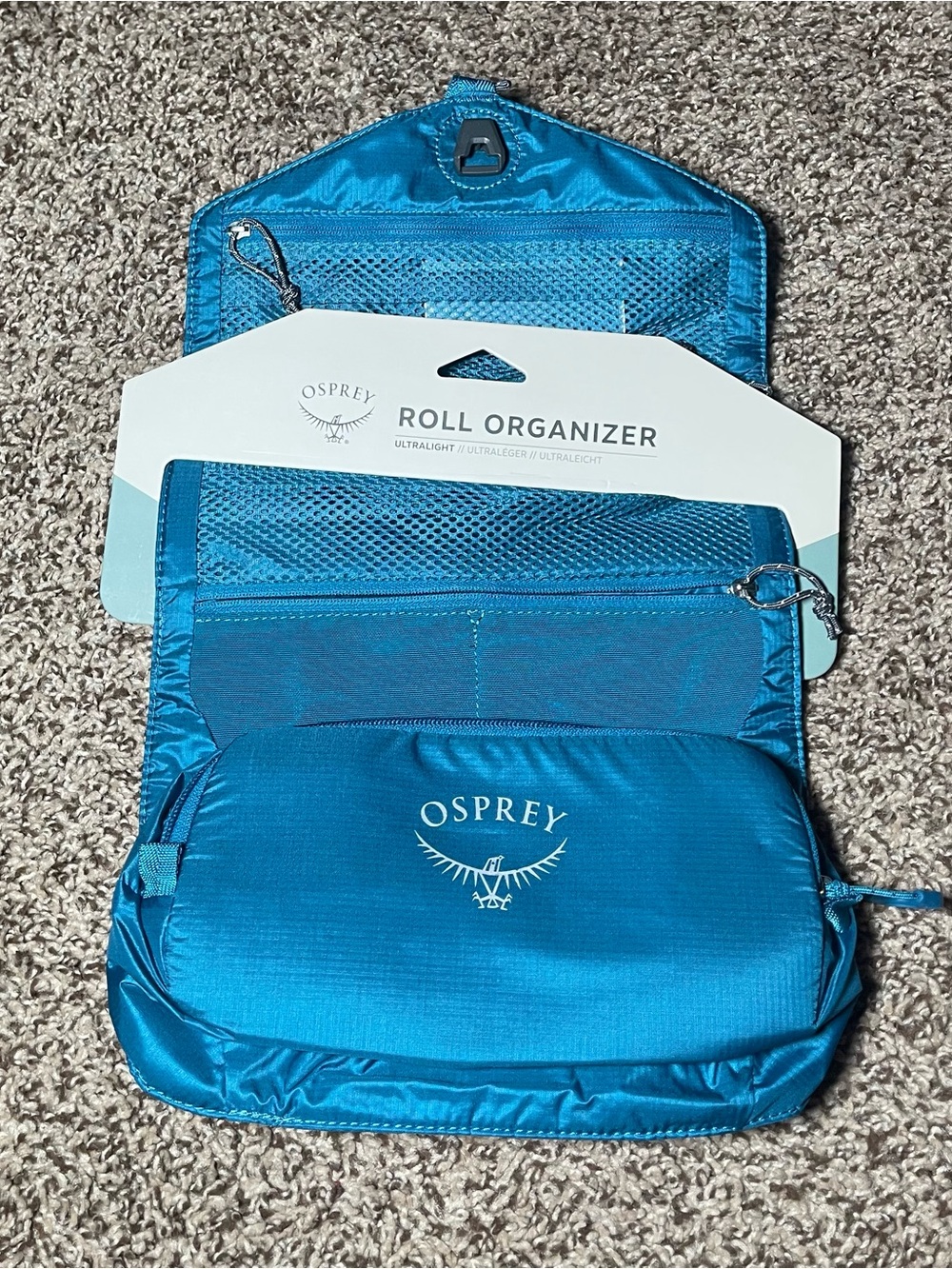 OSPREY Teal Blue Roll Organizer - Hanging Travel Pouch